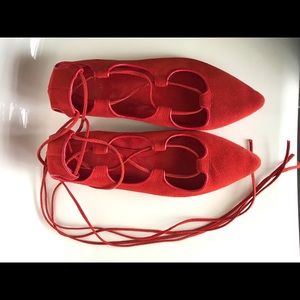 Red gap lace up ballet flats size 8.5
